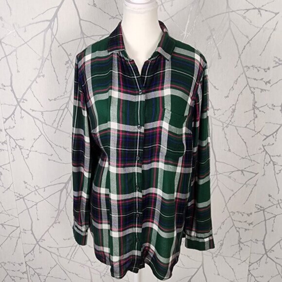 Old Navy Green Plaid Button Front The Classic Shirt - Picture 1 of 4